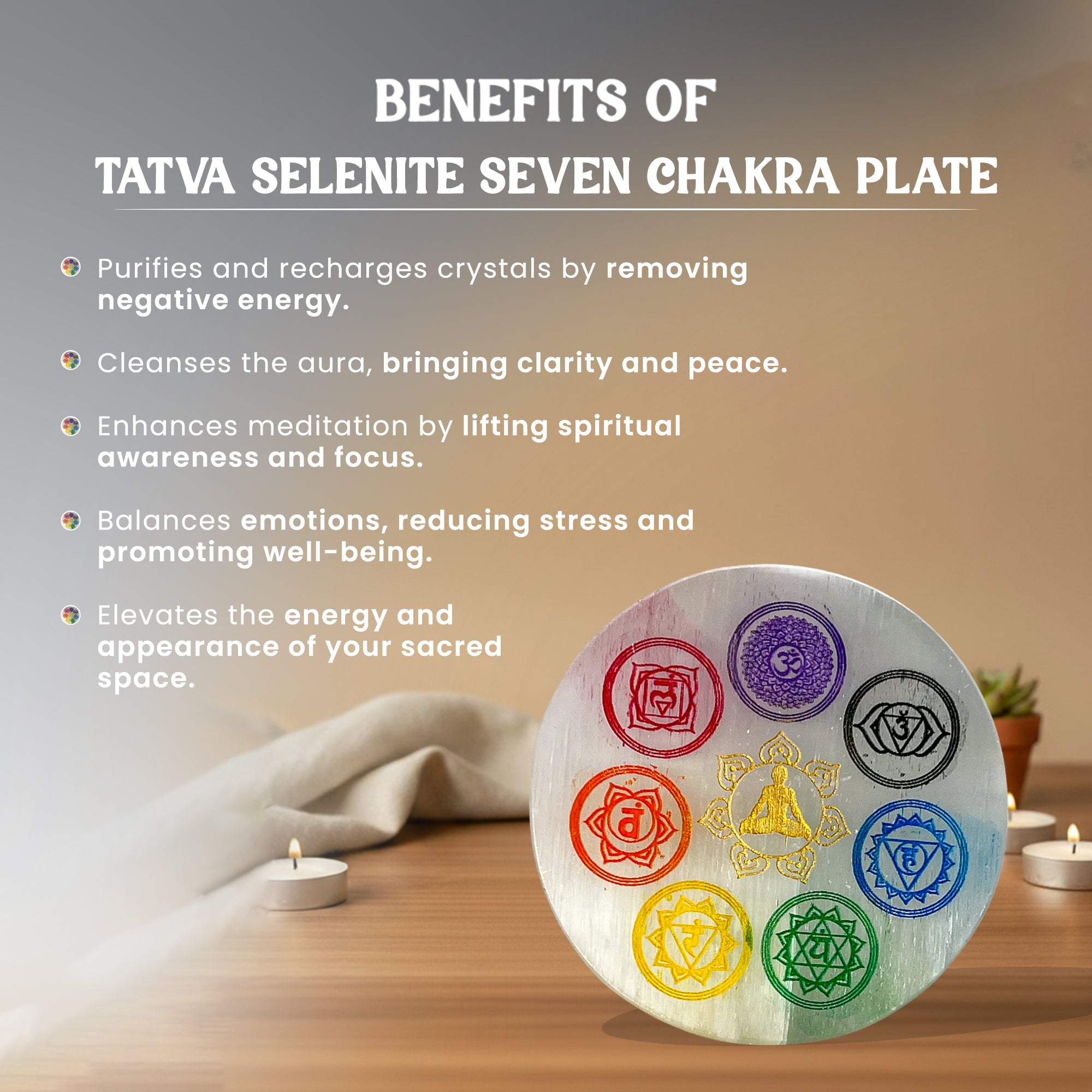 Selenite Seven Chakra Plate