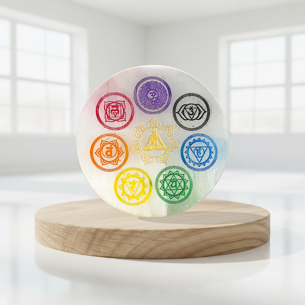 Selenite Seven Chakra Plate